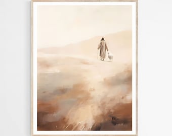 Jesus Leaves The 99 DIGITAL DOWNLOAD, Parable of The Lost Sheep,Modern Jesus Bible Printable Wall Art, Christian Faith Gift, Good Shepherd