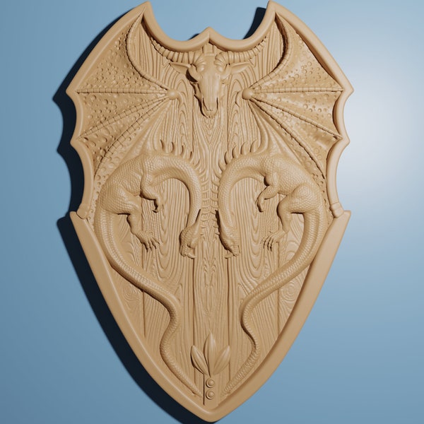 Majestic Dragon Shield STL Design File for CNC - VCarve & Aspire Compatible - Ideal for Fantasy-Themed Wood Relief  Wall Decor