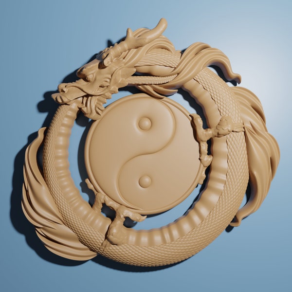 Dragon Ying Yang STL Design File for CNC - VCarve & Aspire Compatible - Perfect for Asian-Themed Wood Relief  Wall Decor