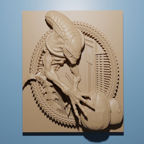 Alien Relief Design STL File for CNC Machines - Mysterious Wood Wall Decor - CNC Router Engraver Art - Intriguing Carving Artwork