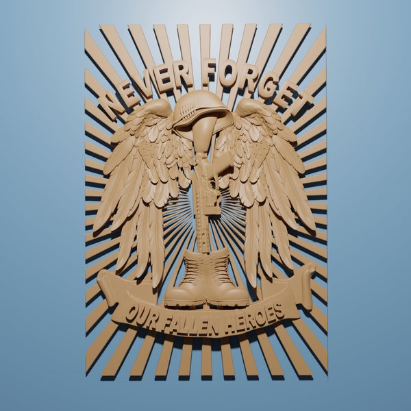 Never Forget Fallen Soldiers STL File, CNC Router Engraver Compatible, Memorial Wood Art, Artcam & Aspire, Digital CNC Files for Patriotic