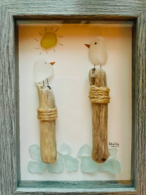 Seagull Art, Coastal Art, Seaglass Art, Driftwood, Ocean, Beachy Art, Birthday Gift for her, Housewarming, Thank you, Beach, Mothers Day