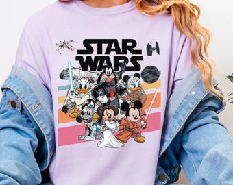 Star Wars Mickey And Friends Shirt, Comfort Colors Star Wars Fan Gift, Goofy Stormtrooper Shirts, Donald Duck Jedi Shirt, Galaxy's Edge Tees