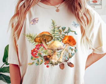 Comfort kleuren shirt esthetische paddenstoel, shirt paddenstoelen, botanisch shirt, shirt paddestoel, Cottagecore-shirt, T-shirt natuurliefhebber paddenstoel