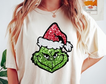 Glitter Grinch Face Shirts, Christmas Movie Shirt,, Funny Grinchmas Tees, Cute Christmas Shirt For Family Trip, Christmas Gift Idea