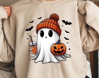 Sudadera de fantasma de Halloween, camiseta de fantasma linda, camiseta de Halloween para mujer, sudadera con capucha linda de otoño, camiseta de temporada espeluznante, regalo para Halloween
