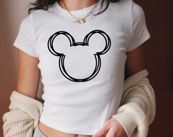 Minimalist Mickey Crop Top, Mickey Crop Shirt, Disneyworld Crop T-Shirt, Disney Family Trip Shirt, Mickey Baby tee, Disneyland trip tee