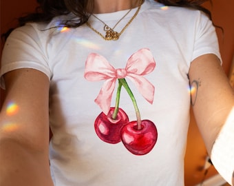 Cherry y2k Baby Tee Red Aesthetic Cherries Trendy Womens Coquette Baby Tee, Crop Tee, Crop Top, 90s Aesthetic Shirt, Crop Tank, 2000s