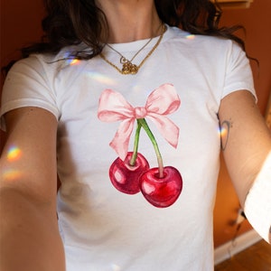 Cherry y2k Baby Tee Red Aesthetic Cherries Trendy Womens Coquette Baby Tee, Crop Tee, Crop Top, 90s Aesthetic Shirt, Crop Tank, 2000s