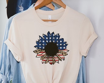 America Sunflower Shirt, USA Flag Flower T Shirt, Gift For American, 4th Of July Flag Graphic T-Shirt, Freedom TShirt, Independence Shirt