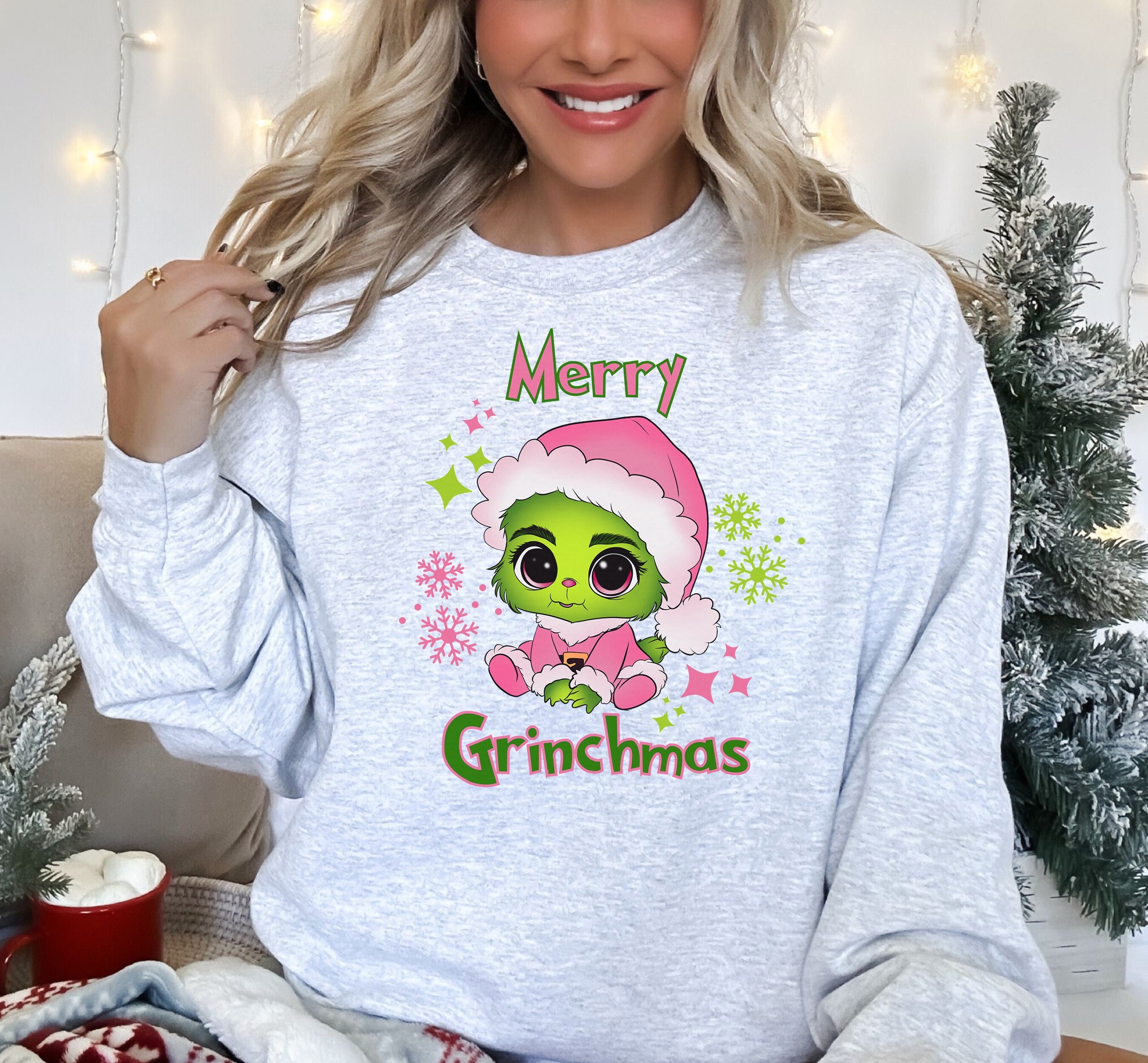 Merry Grinchmas Shirts Baby Grinch Face Sweatshirt Cute the Grinch Christmas Swatshirt Womens Christmas Sweatshirt Christmas Graphic Tee Etsy UK