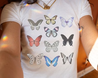 Butterfly Crop Tee, Vintage Butterflies Crop Shirt, Vintage Baby Tee, Butterfly Eras 90s Style Crop Shirt, Y2k Clothes, Summer Top, 2000s