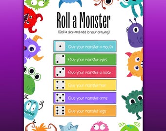 Jogo de Dados de Monstros para Crianças, Jogos Imprimíveis de Halloween, Jogo Infantil de Halloween, Jogo de Dados de Monstros Imprimível para Crianças, Jogo de Dados de Halloween