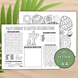 Palm Sunday Activity, Palm Sunday Craft for Kids, Holy Week Activity for Kids, Easter Coloring Place mat, Easter Sunday School Craft