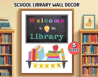 Schoolbibliotheek muurdecoratie, welkom bij de bibliotheek, klasbibliotheek decor, schoolbibliotheek posters, terug naar school bord, bibliotheek muurkunst