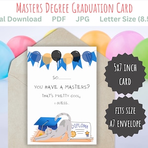 Masters Graduation Card, Congratulations Card, Funny Greeting Card, Cat Graduation Card