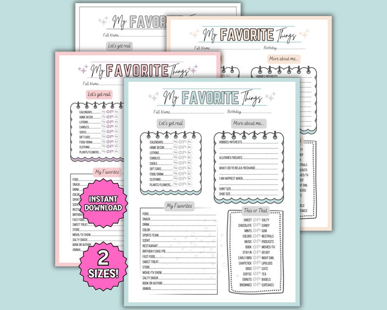 My Favorite Things, Team Building Get to Know Me Questionnaire ...