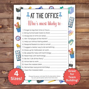 Team Building Games, Work Party Games, Office Party Games, Who is most likely to activity, Staff Meeting Games