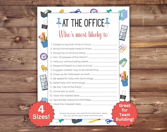 Team Building Games, Work Party Games, Office Party Games, Who is most likely to activity, Staff Meeting Games