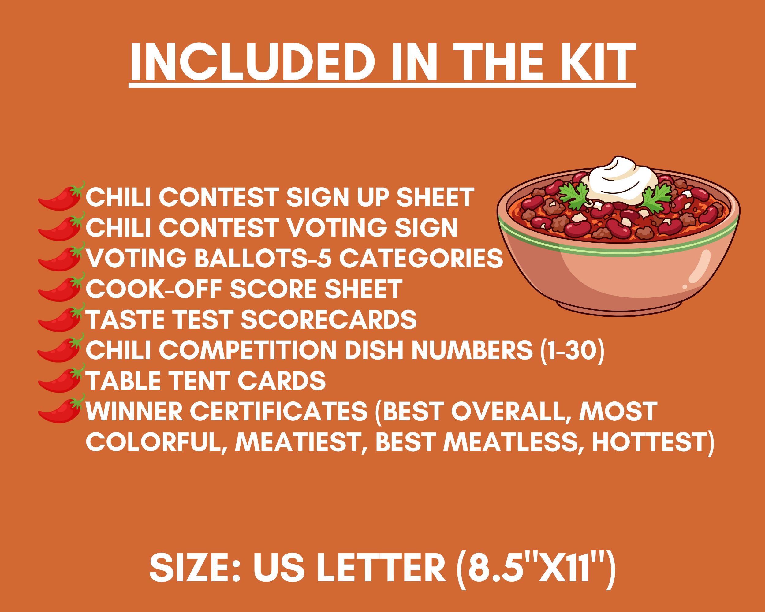 Chili Cook off Kit, Chili Cook off Ballot,chili Contest Kit, Chili ...