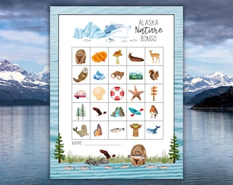 Alaskan Cruise Nature Bingo, Alaska Trip Games, Cruise Printable, Cruise Ship Games, Kids and Adults Alaska Bingo
