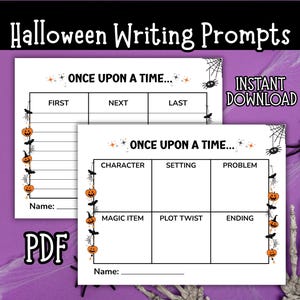 Halloween Writing Prompts, Creative Writing Prompts, Writing Activity for Kids, Elementary School Halloween Writing Game, US Letter, A4