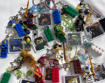 Llavero con cuentas inspirado en Lego Ninjago, accesorio Kawaii, ladrillos, fuego, relámpago, tierra, hielo, vida, verde, rojo, azul, negro, blanco