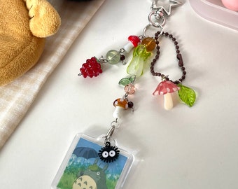 My Neighbor Totoro beaded keychain, Gigi, accessories, cute, kawaii, studio ghibli, Kiki, Ponyo, aesthetic, Japanese anime, soot sprite, kid