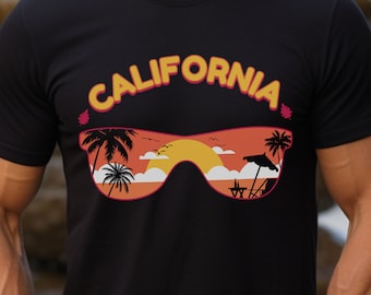 California Sunset Beach Gafas de sol Camiseta California Camiseta Vacaciones Camiseta Viaje y playa camisa surf Camiseta natación Camisa Regalo Camiseta