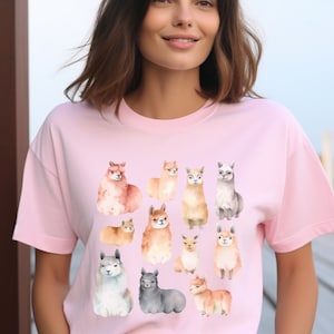 Llama, Llamas, watercolor, Animal Tee, Graphic Tee, Women&#39;s Tshirt, Gift for Her, Llama Lover Gift, cute animal, Unisex Heavy Cotton Tee