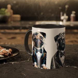 Einzigartige 11 Unzen zweifarbige Mops Tuxedo Tasse - Stilvolle Keramik-Kaffeetasse mit Bunten Akzenten, Komfortablem C-Griff, Blei- und BPA-frei - Perfektes Geschenk Bild 7