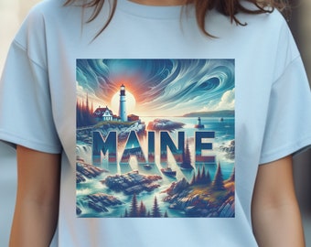 Maine Tshirt Maine Lighthouse Bay Scene Tee Maine vacation T-shirt Comfort Fit Maine Souvenir T Shirt Shores of Maine Maritime Shirt