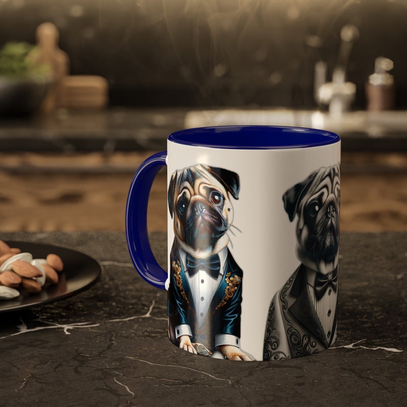 Einzigartige 11 Unzen zweifarbige Mops Tuxedo Tasse - Stilvolle Keramik-Kaffeetasse mit Bunten Akzenten, Komfortablem C-Griff, Blei- und BPA-frei - Perfektes Geschenk Bild 1