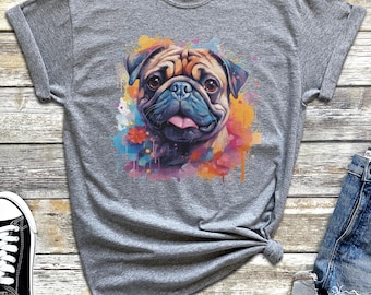 Mopshond gezicht shirt aquarel mopshond T-shirt schattige hond shirt mopshond portret T-shirt hond moeder T-shirt huisdier shirt mopshond moeder shirt mopshond cadeau mopshond ouder Pugtastic
