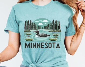 Minnesota Loon Lake-skjorta - Comfort Colors C1717-tröja, mjukt tvättad naturskjorta, vintage-gåva för vilda djur, unisex-t-shirt med hyttmotiv