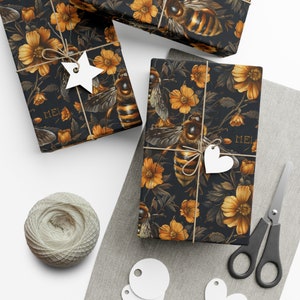 Honey Bee Garden Wrapping Paper - Available in Matte and Satin Finishes bee gift idea Honey Bee Gift Wrap bee wrapping paper Honeybee Themed
