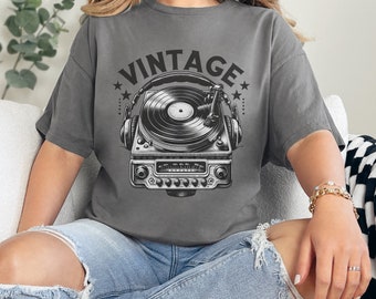 vintage platenspeler tshirt klassiek T-shirt 80's muziek shirt Vinyl Records T-Shirt Retro Distressed Cadeau voor muziekliefhebber Tee Nostalgie