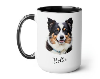 Custom Pet Two-Tone Mugs | Custom Pet Art | Custom Pet Gift | Dog Gift | Holiday Gift | Coffee Lover | Pets | Birthday Gift | 15oz