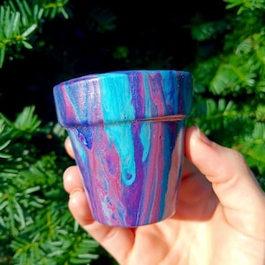 Purple Fluid Art Hand Painted Pot - 2.5 Inch Small Succulent Planter - Abstract Marble Design - Unique Artist Gift