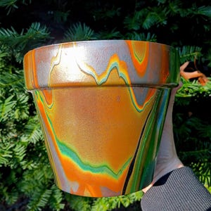 Mystical Rainbow Fluid Art Planter | 6.5" Hand-Painted Jewel Tone Clay Pot