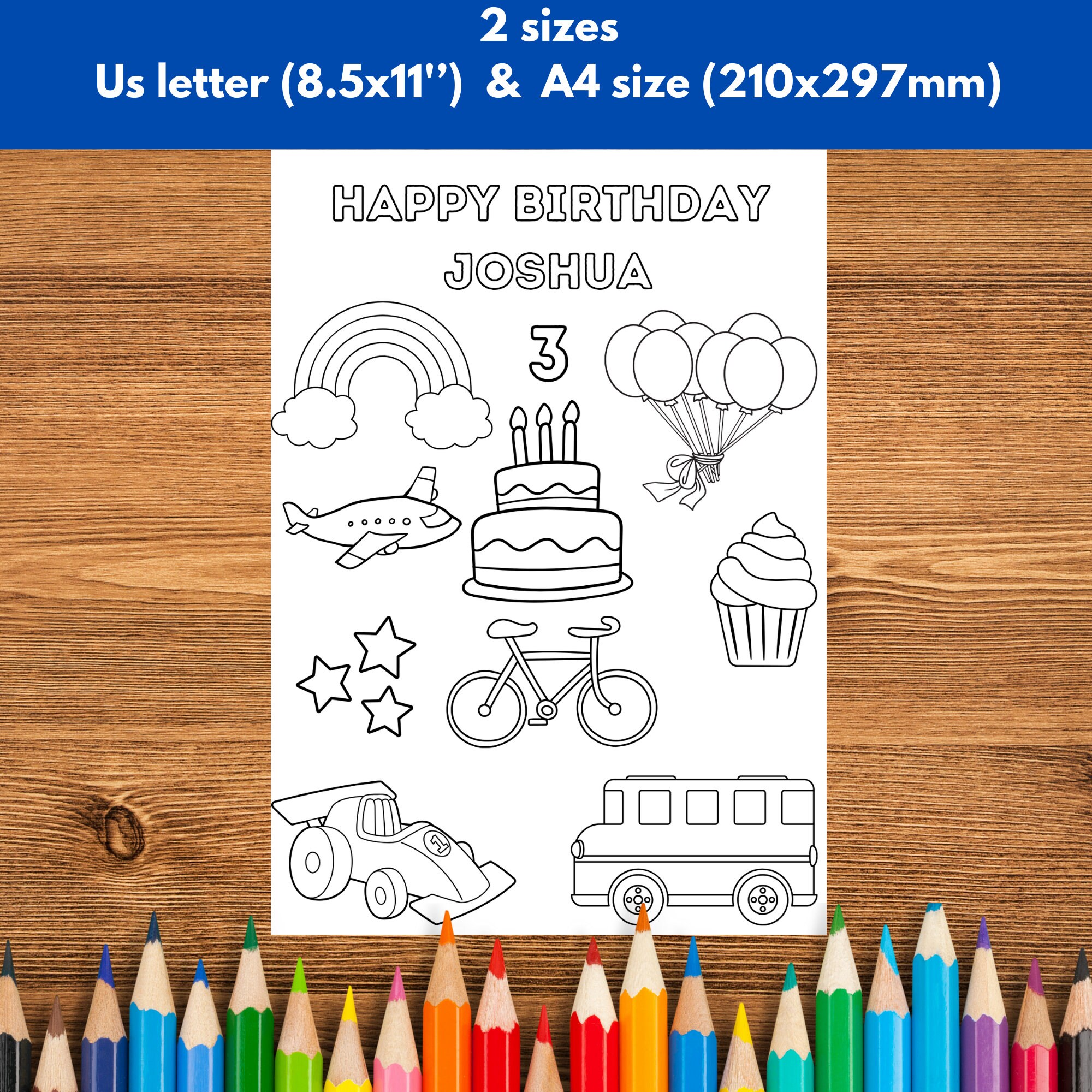 Personalized Birthday Coloring Page for Kids, Custom Birthday Party ...