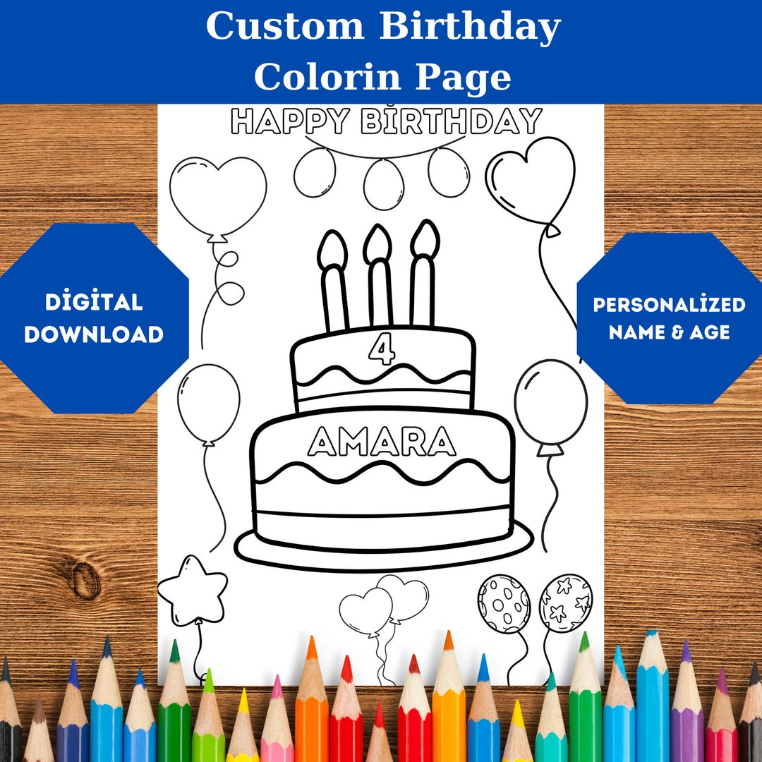 Personalized Birthday Coloring Page for Kids, Custom Birthday Party ...