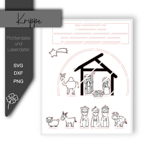 Laser file, nativity scene, nativity figures, plotter file, lasering, plotting, svg, including commercial license