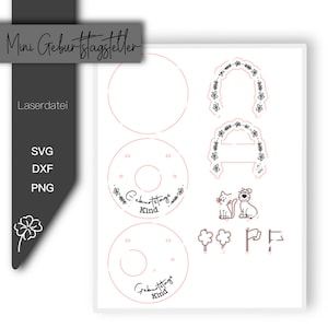 Laser file, mini birthday plate, candle plate, birthday decoration, laser, svg, dxf, including commercial license