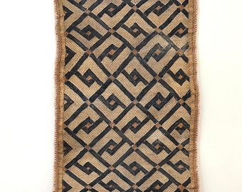 Antique African Kuba Cloth Panel Tapestry Wall Hanging | Black and White, Geometric | 20th Century