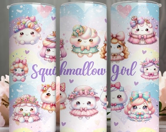 Cute Fancy Kawaii Squishmallow Girl Skinny Tumbler PNG JPG, 20 oz Skinny Tumbler Wrap Squishmallow Girl Sublimation Design Instant Download