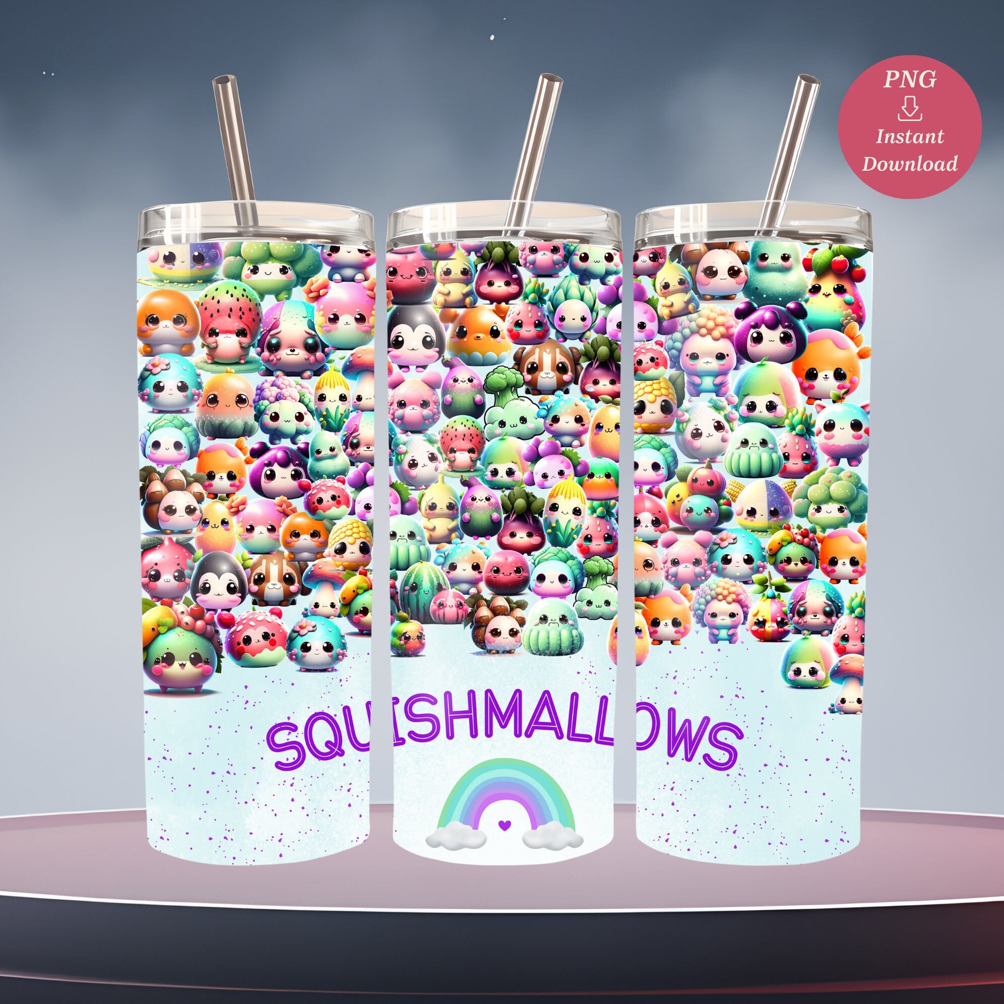 Cute Kawaii Squishmallow Girl Skinny Tumbler PNG JPG, Squishmallow Fruits and Vegetables Sublimation, Squishmallows Birthdays, Squishy PNG