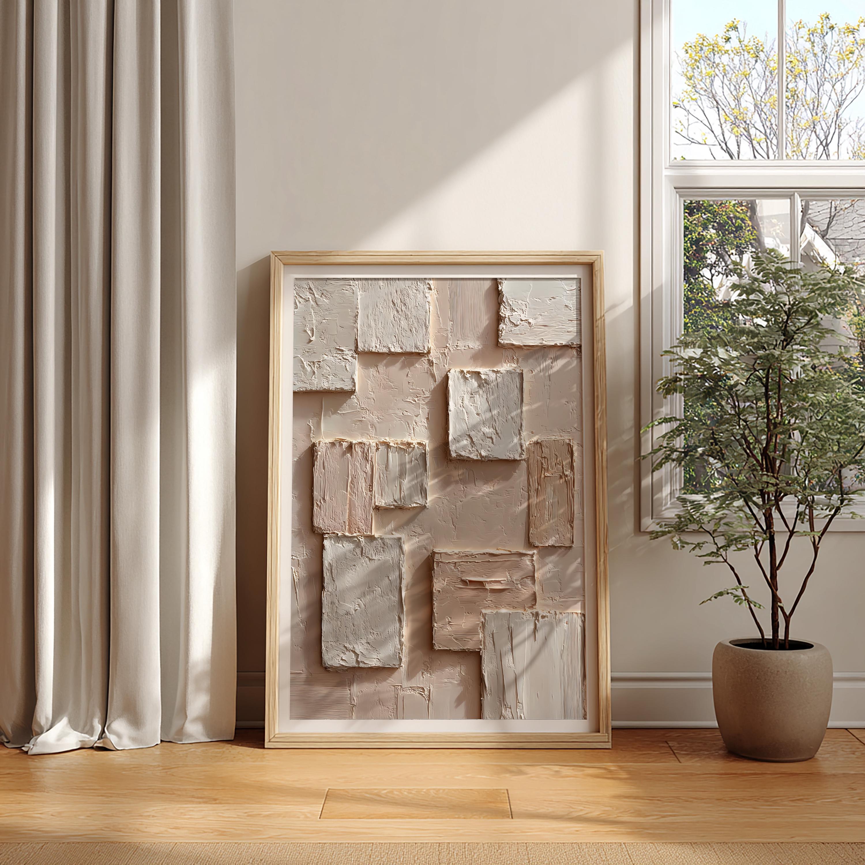 Japandi Neutral Wall Art Print, Textured Beige Abstract Digital