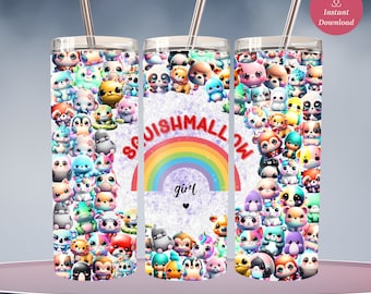 Cute Kawaii Squishmallow Girl Skinny Tumbler PNG JPG, Squishy Animals Sublimation, Squishmallows Birthdays, Cute Kawaii Tumbler Wrap PNG
