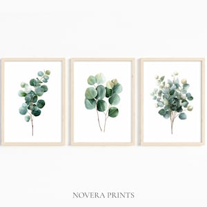 Eucalyptus Wall Art Set of 3, Watercolor Eucalyptus Prints, Japandi Wall Decor, Botanical Leaf Art, Modern Greenery Wall Decor